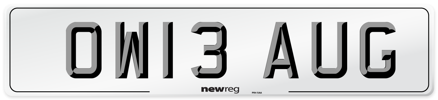 OW13 AUG Number Plate from New Reg